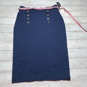 Ralph Lauren Women's Blue Stretch Pencil Button Skirt Size L wear to work boho